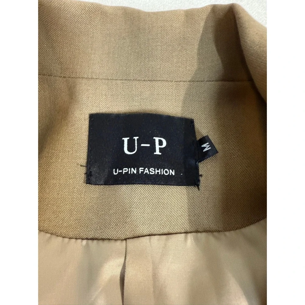 U-P Fashion Cropped Blazer Jacket Tan Two Button Utility Pockets Medium - Picture 4 of 8